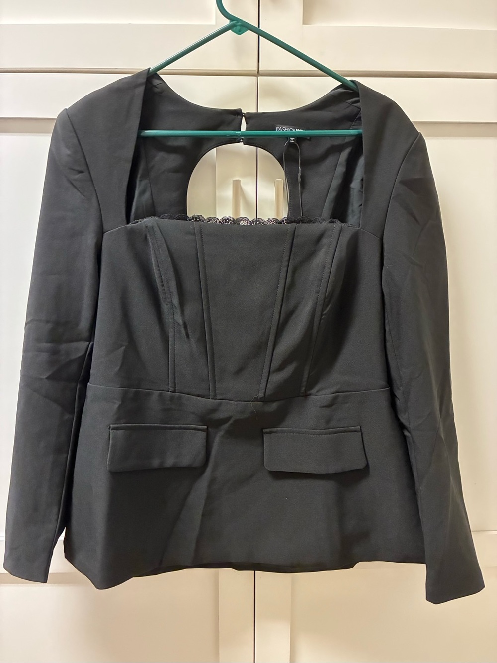 Fashion Nova Women’s Boack Lace-Up Back Peplum Suit Blouse Jacket Size 1X